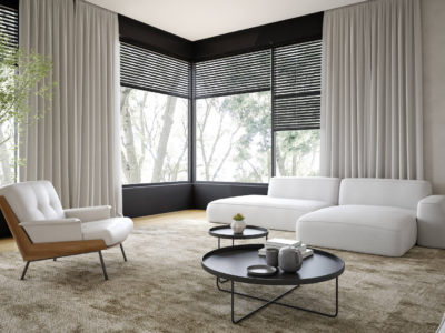 rolety w pomieszczeniu w stylu japandi