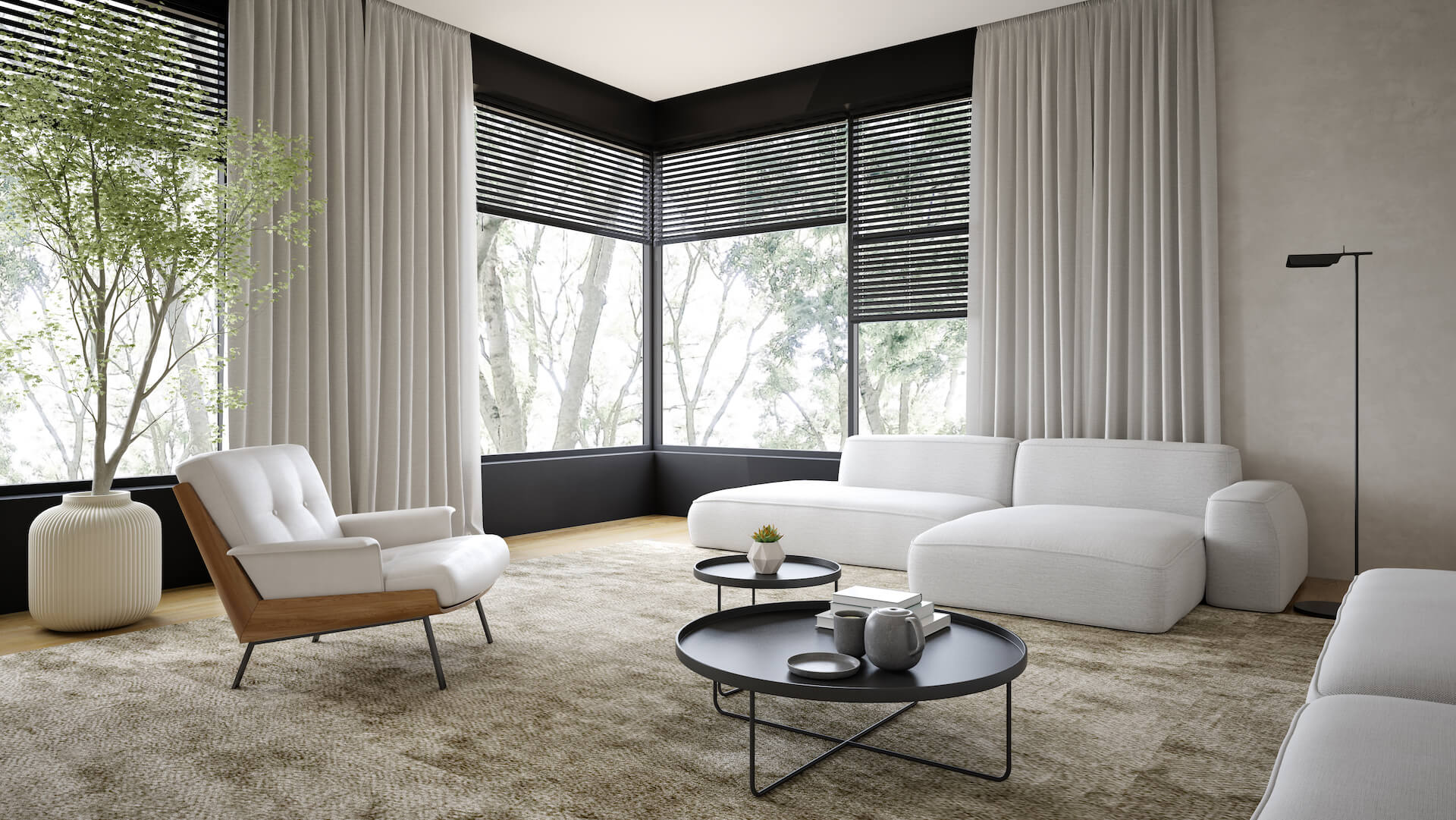 rolety w pomieszczeniu w stylu japandi